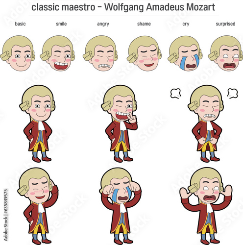 Cute classical composer, performer illustration - Wolfgang Amadeus Mozart