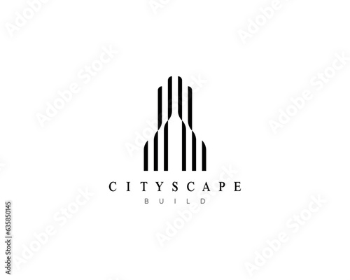 Building logo. Cityscape  architecture  construction  real estate  property  residence  apartment complex  skyscraper and city landscape logo design concept.