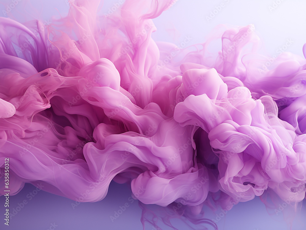motion of the smoke in water, colorful ink abstraction, pastel purple and pink swiring in, fancy cloud of smoke under water abstract background