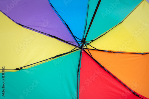 Rainbow colors umbrella closeup, vibrant display of colors background