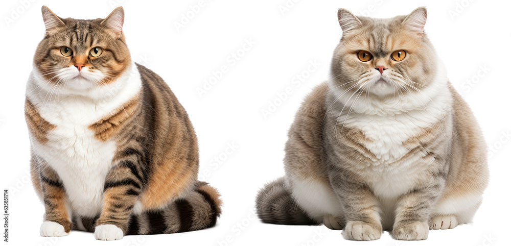 Set of fat cats isolated on transparent background. Generative AI