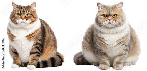 Set of fat cats isolated on transparent background. Generative AI