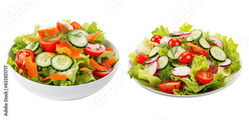 Set of fresh vegetable salad isolated on transparent background. Generative AI
