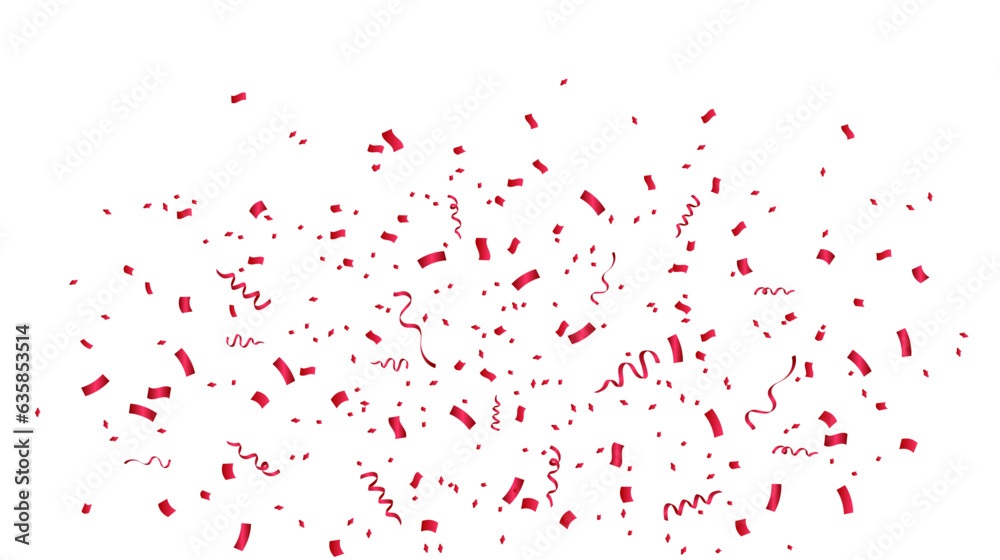 Red confetti on transparent background. Falling red confetti celebration element background. Vector illustration