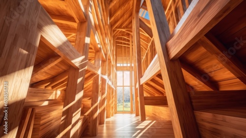 interior view of the wooden house construction 
