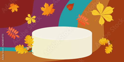 vector cylindrical podium. colorful autumn abstract background.