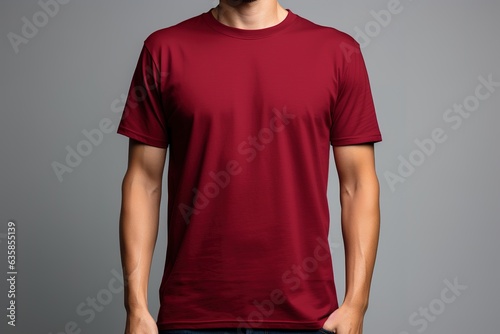 Mockup of a mens maroon t-shirt for design, print, pattern.