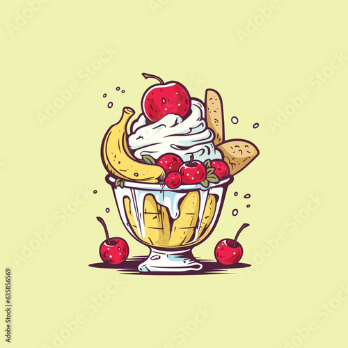 banana split ice cream clip art illustration