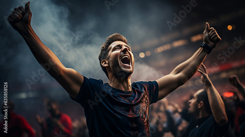 A player throwing their jersey into the cheering crowd, overwhelmed with emotion after securing a crucial victory, Football, victory Generative AI