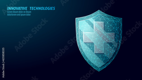 Medical cross symbol doctor online concept. Medical consultation app. Web healthcare diagnosis geometric modern hospital network banner. Calling pharmacy market background low poly