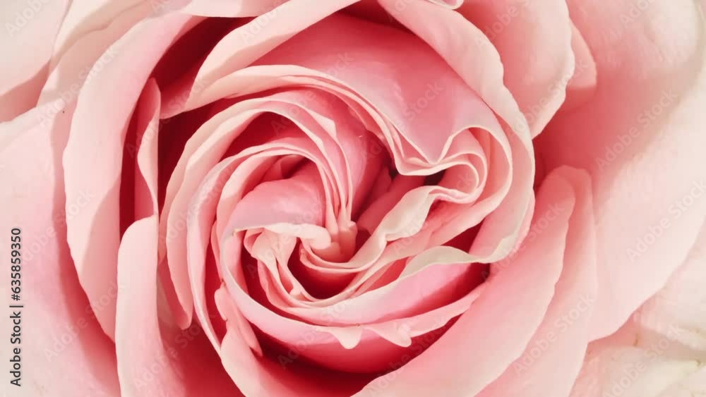 Beautiful opening pink rose on white background. Petals of Blooming pink rose flower open, close-up. Holiday, love, birthday design backdrop. Macro. Production Close-Up. High quality 4k footage Beautiful opening pink rose on white background. Petals of Blooming pink rose flower open, close-up. Holiday, love, birthday design backdrop. Macro. Production Close-Up. High quality 4k footage