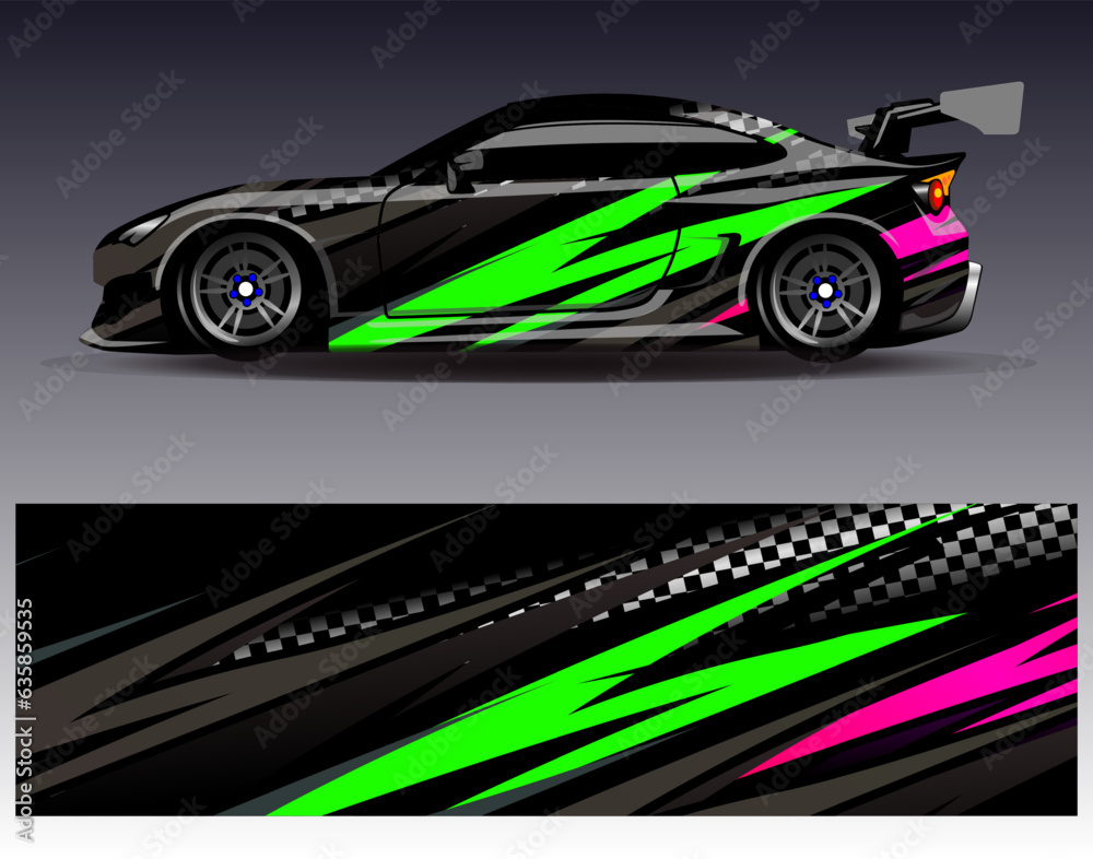 Graphic abstract stripe racing background designs for vehicle, rally, race, adventure and car racing livery
