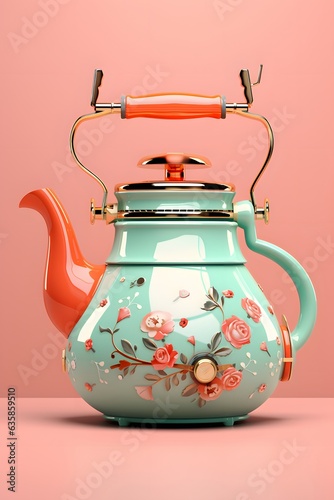 tea pot, ceramic teapot on background.