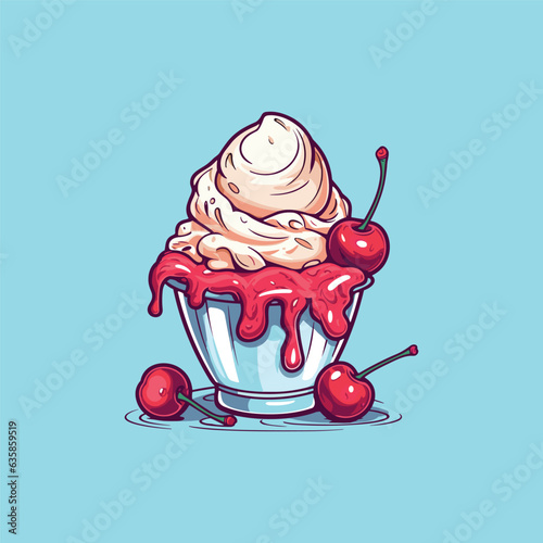 cherry vanilla ice cream clip art illustration