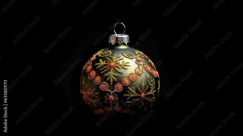 Christmas ball decoration on black background. New Year and Christmas concept.