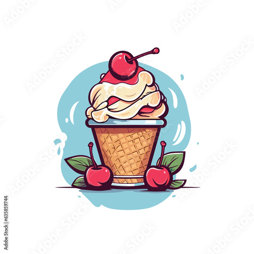 cherry vanilla ice cream clip art illustration