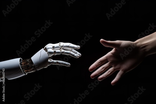 handshake between AI robot and business human man