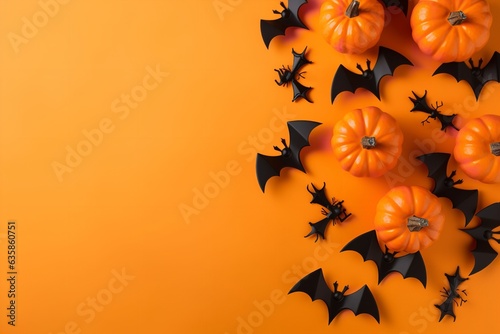 halloween wallpaper background with pumpkins and bats and space for text