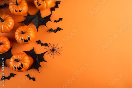 halloween wallpaper background with pumpkins and bats and space for text