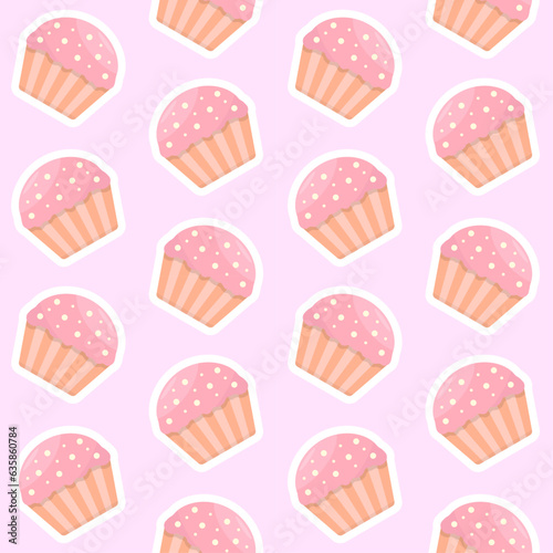 Pattern with pink cupcakes and pink background