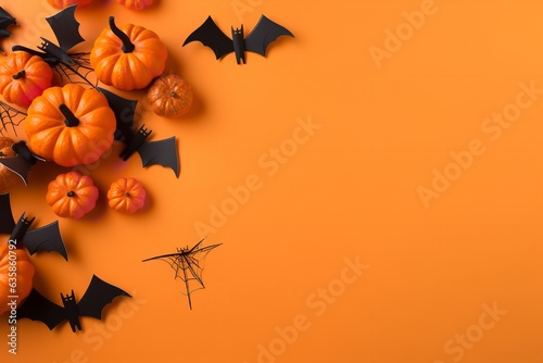 halloween wallpaper background with pumpkins and bats and space for text