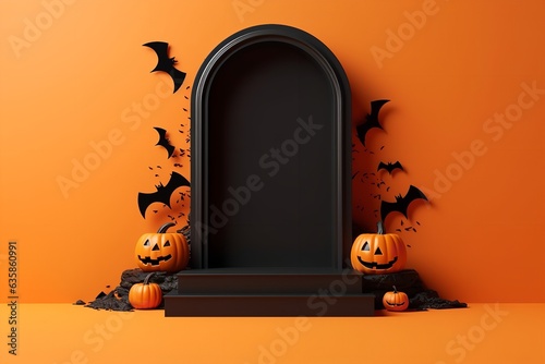 halloween podium pedestal coffin orange and black for product placement mockup