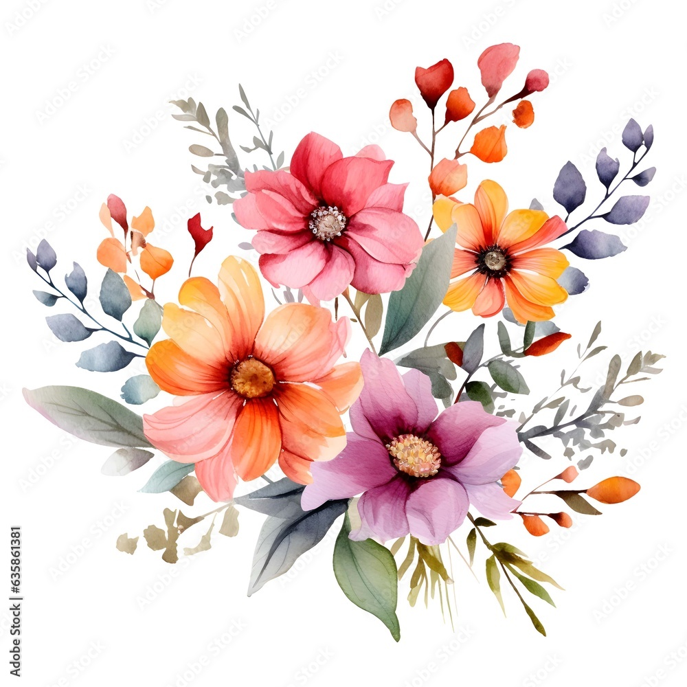 Obraz premium Bouquet of flowers on white background