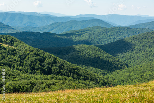 Wilderness and scenic nature and alpine landscape at summer in Bieszczady Mountains, Carpathians, Poland.