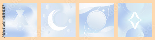 Set of Holographic blue pastel background templates. Liquid gradient concept. Abstract pastel gradients. Modern and trendy concept. Bright palette. Vector. EPS 10.
