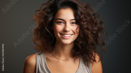 Portrait of a smiling brunette woman isolated on white background