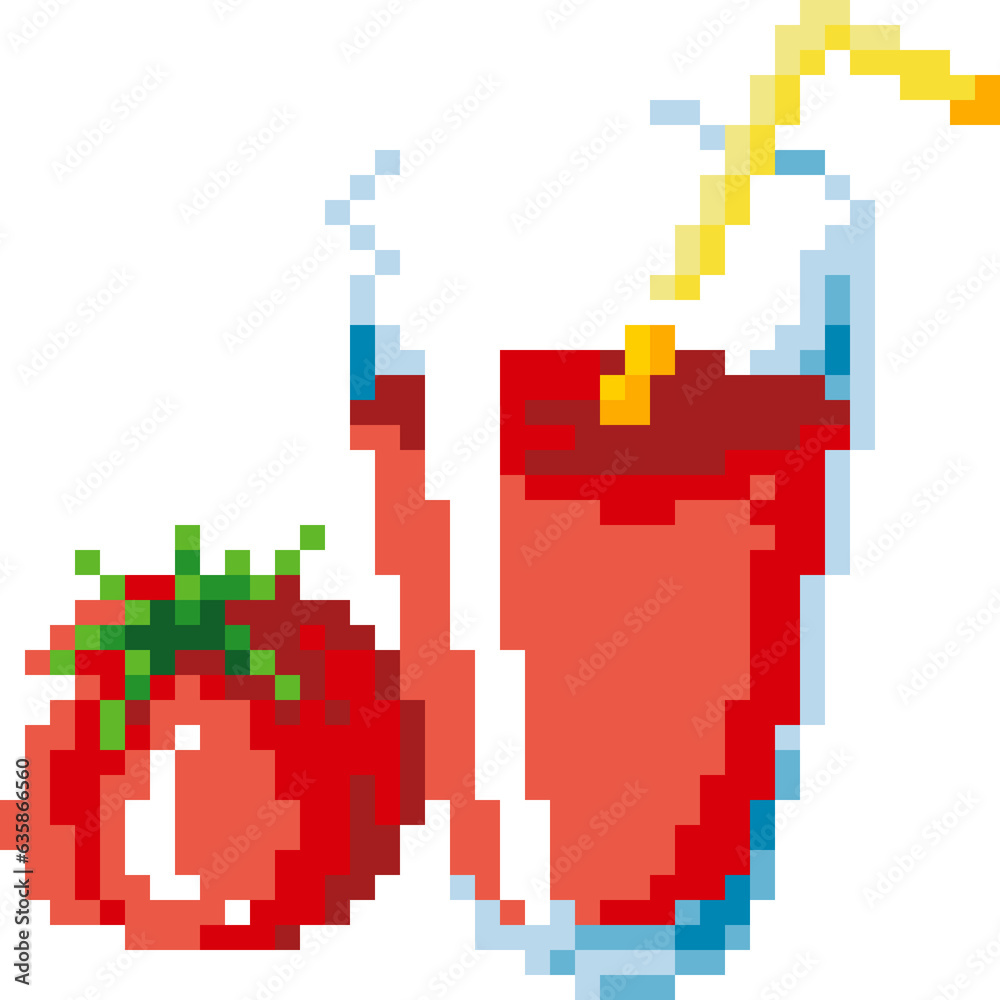 Tomato juice cartoon icon in pixel style Tomato juice cartoon icon in pixel style