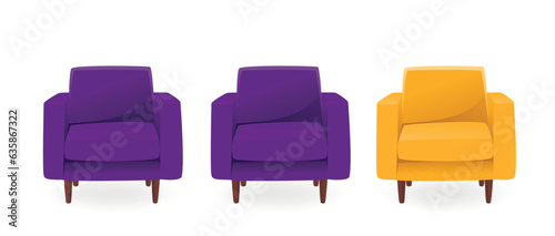 Yellow and purple cozy armchairs. Modern chairs vector illustration isolated