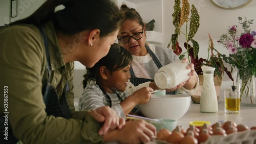 Female family baking together and making cupcakes