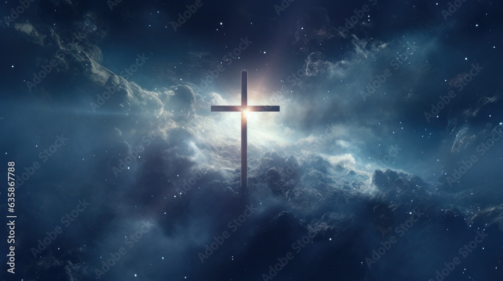 Fototapeta premium Shining cross with galactic and cosmic background