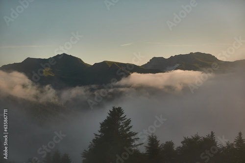 The fog over the Col de la Hourcère from where you can see great peaks of the Pyrenees such as Pic d'Anie, in the French Pyrenees region