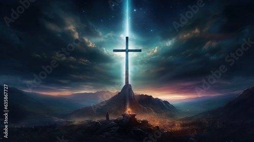 Shining cross with galactic and cosmic background
