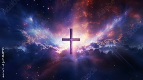 Shining cross with galactic and cosmic background © Left