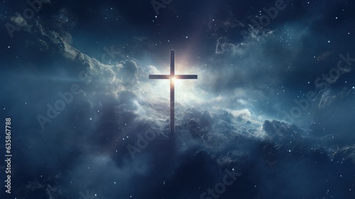 Shining cross with galactic and cosmic background © Left