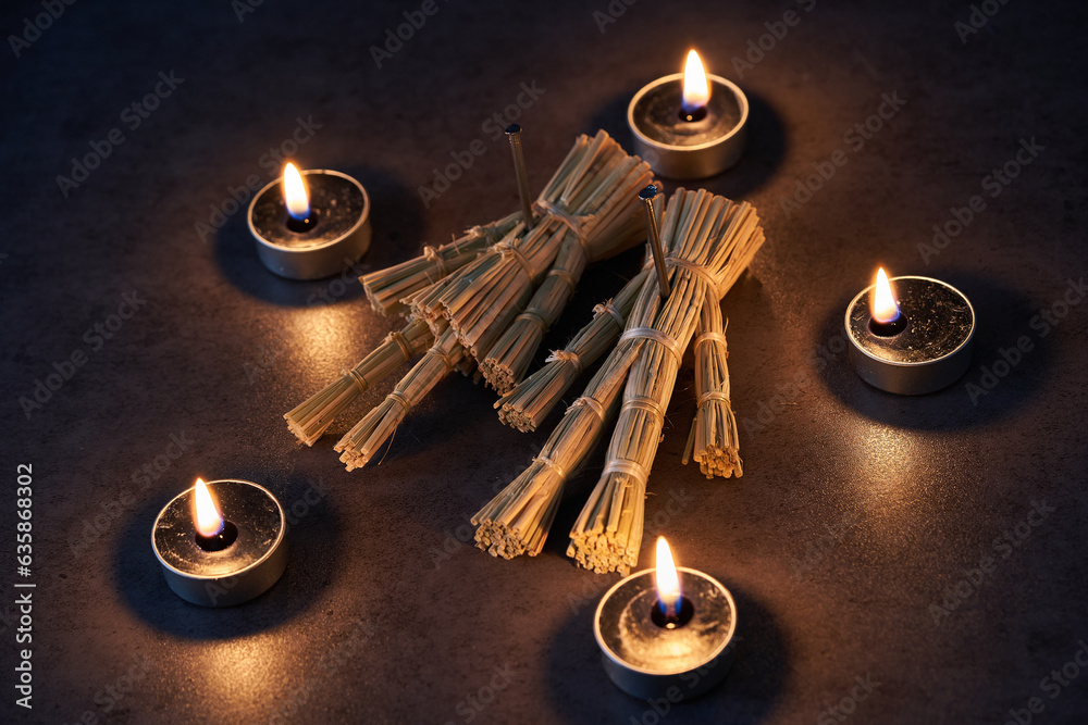 couple halloween curse straw doll Japanese wara ningyo voodoo dark