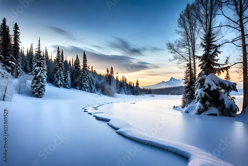 winter landscape with snow generated by AI