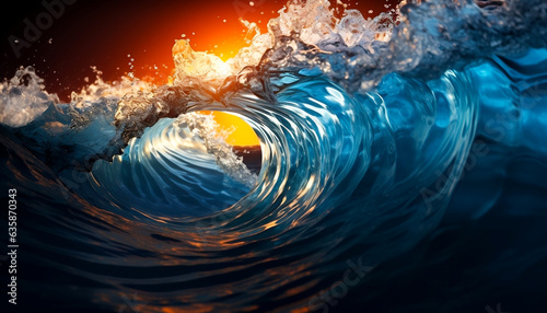 An impressive 3D rendering that features a dynamic wave like ocean background. Wave and and big data concept.