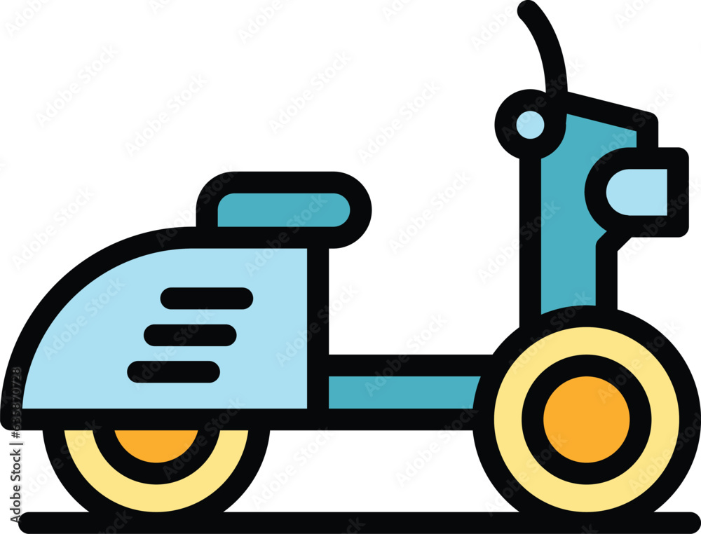 Jakarta scooter icon outline vector. City building. Skyline travel color flat Jakarta scooter icon outline vector. City building. Skyline travel color flat