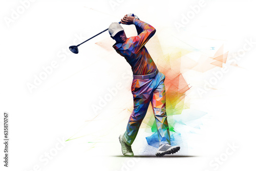 Double exposure of golf sport on white background.Created with Generative AI technology.