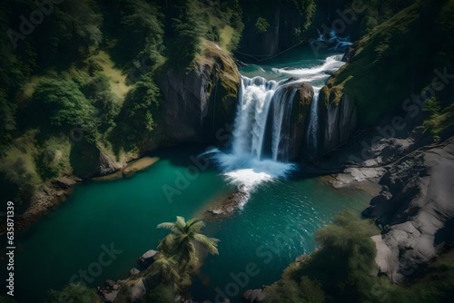 aerial view of waterfall , Generative ai