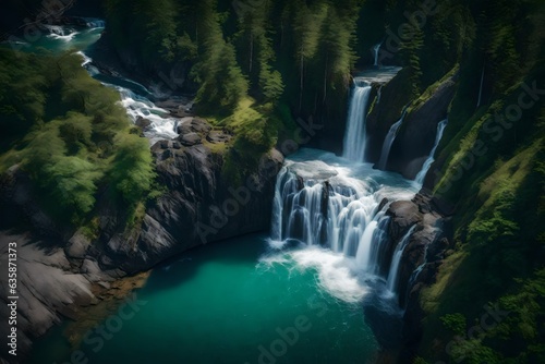 aerial view of waterfall , Generative ai © DESIRED_PIC