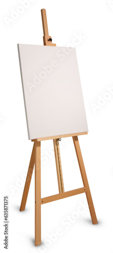 Painters wooden easel with empty canvas, isolated on white
