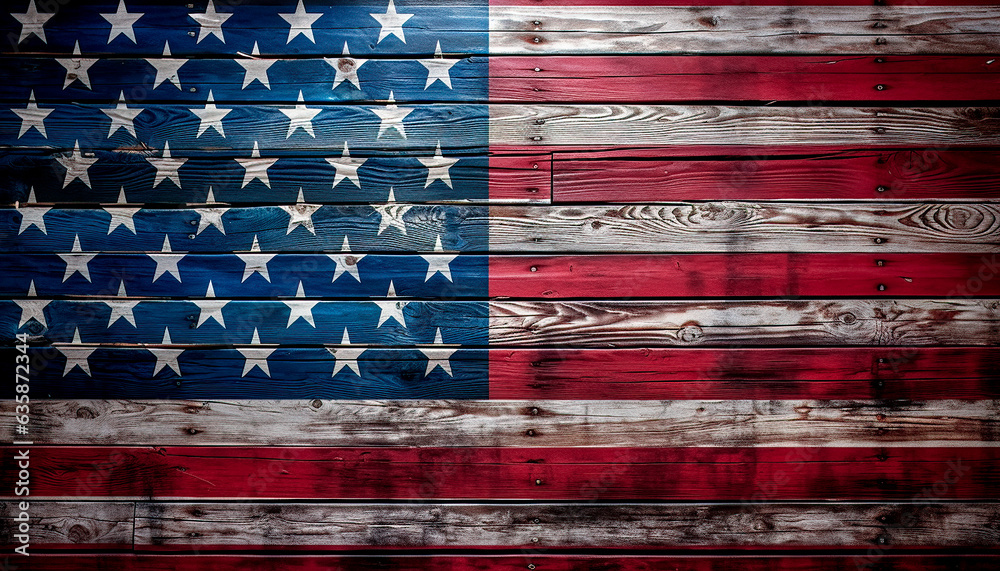 Fototapeta premium An artistic photograph of the United States flag on a rustic background.