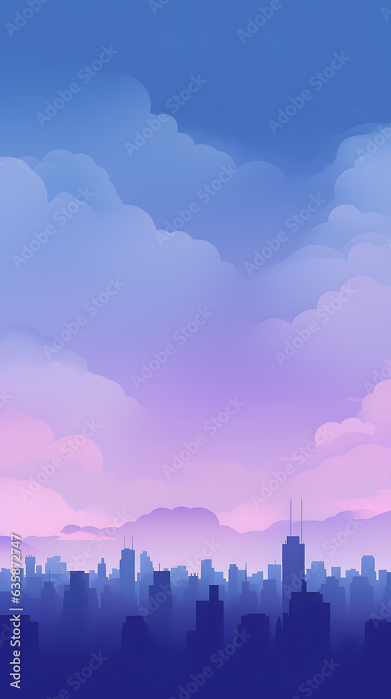 Gray and lavender purple gradient minimalistic cityscape silhouette skyline hd phone wallpaper, ai generated