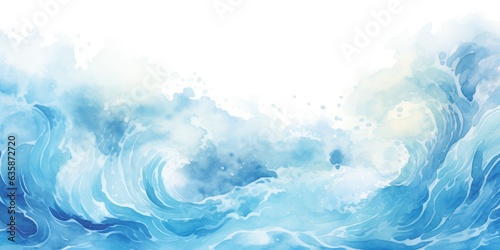 3D turbolent choppy waves pattern  Troubled sea waters  Watercolor texture. ROUGH WATERS  Wave movement of water pattern. Fresh and clear blue water of a sea or ocean in the white background. 