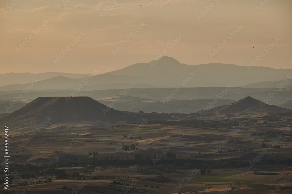 Obraz premium Panoramic views of the Central System from the Alcarria viewpoint in Guadalajara. Castilla la Mancha. Spain
